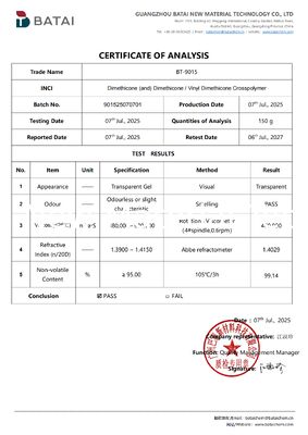 Gel elastomerico di silicone senza volatili con alto lucentezza e tocco morbido setaccio per una fondazione duratura